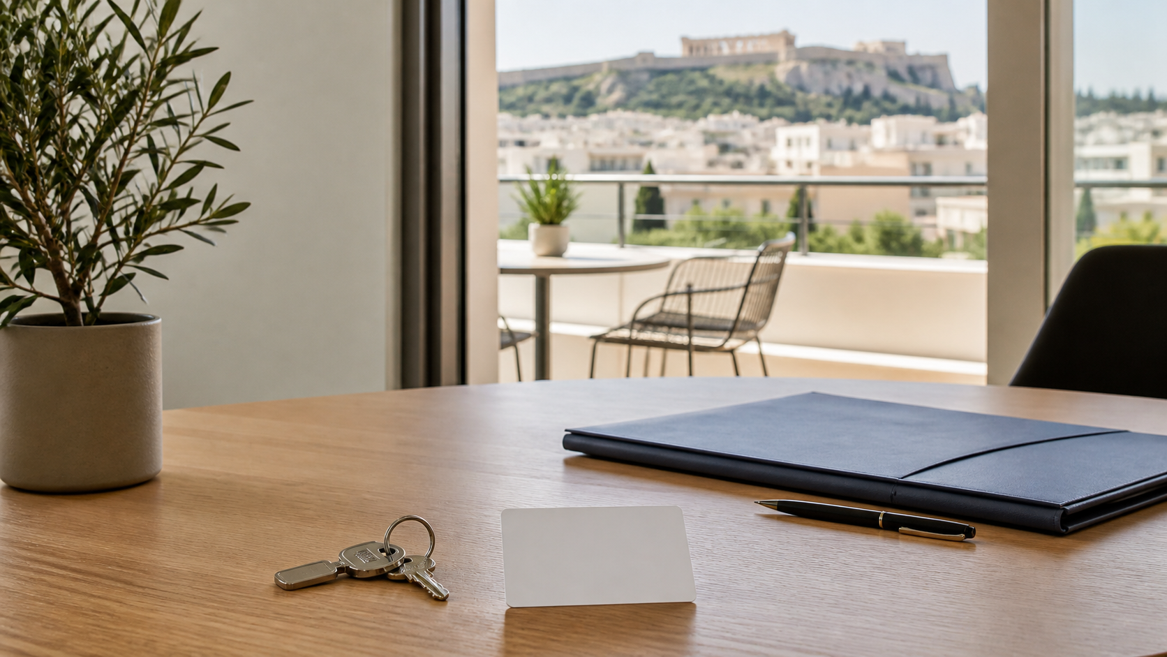 Illustrative Athens residence and property document review desk